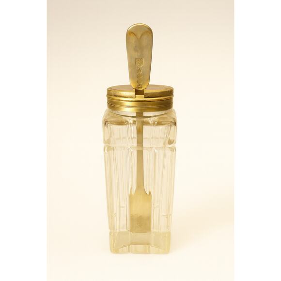 A Pr of Vtg Pressed Crystal Tableware Decanter w Stopper & Condiment Jar w Spoon - Picture 3 of 6